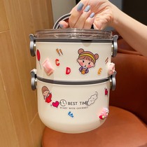 Japanese stainless steel insulated lunch box office workers students portable multi-layer large capacity bento box can be heated