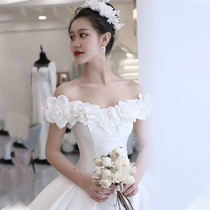 Wedding dress 2021 new bride temperament satin French simple go out gauze Camellia tailed pregnant women high waisted wedding dress