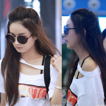 European goods 2021 summer new Zhao Liying with the same short-sleeved t-shirt womens one-word collar off-the-shoulder irregular wild top