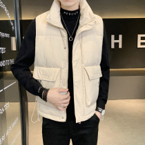 Tide brand winter new stand collar solid color casual down vest mens loose thickened bread clothes warm vest jacket