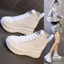 Yang Mi same leather thick bottom with Inner height of small white shoes 2021 early autumn high womens shoes pine cake shoes leisure sports