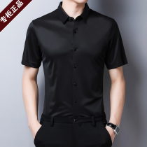 Ordos City summer new silk shirt mens mulberry silk short-sleeved high-end seamless business casual solid color shirt