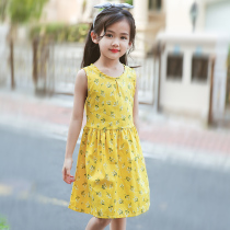 2021 New Girls summer fashion floral dress summer sleeveless breathable skirt cotton princess dress