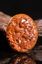 Natural Jade A cargo floating Green Dragon card-red gold old double-sided carved Kowloon Supreme Dragon pendant