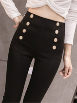 Tide brand high-waisted pencil pants women wear magic winter Joker slim double-breasted bottom elastic tight leggings