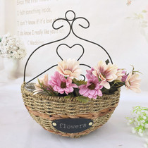 Hot sale pastoral straw woven rattan flower basket flower pot flower straw hanging wall hanging basket flower arrangement flower basket