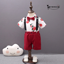 Boys Summer Suit Children Suit Dress Mens Birthday Red British Flower Children Wedding Performance