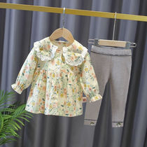  Tops and pants Childrens clothing female baby suit autumn 2021 autumn new Western style girls two-piece fashion girl