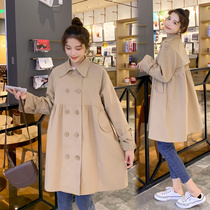 Pregnant woman spring coat 2021 new Korean version of the long section large size solid color loose double-breasted fashion cape windbreaker