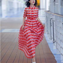 Stars with the same 2021 summer long printed dress Elegant French banquet dress long dress can usually wear tide