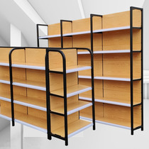 Four-column wood grain supermarket shelf Convenience store commissary single-sided double-sided end multi-function light box metal shelf