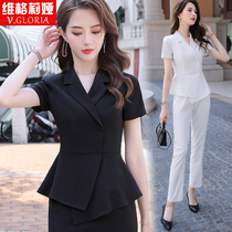 Summer business dress temperament jewelry shop suit skirt Short sleeve beauty salon work clothes High-end socialite thin female suit