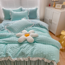 2021A seersucker version B milk velvet four-piece set plus velvet bed skirt quilt cover bed sheet hat warm bedding