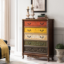 American painted vintage solid wood three four five chest of drawers Corridor foyer Entrance cabinet Wall cabinet Storage decorative cabinet