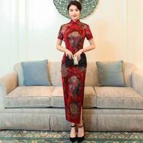 Xiangyun yarn cheongsam 2021 new female long temperament Chinese style retro slim short-sleeved improved dress