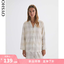 New Special oysho cotton flannel plaid loungewear long sleeve pajama top 31086770720