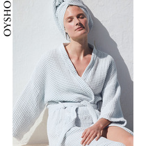 Oyho blue cotton in long style bath clothes bathrobe nightgown pajamas pyjamas womens winter 30813886428