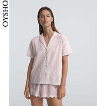 Oysho floral sweet cotton pajamas top women thin home wear short sleeve early autumn 31080707250