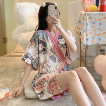 ins wind Japanese kimono pajamas womens summer pure cotton short-sleeved sweet cute cartoon net red burst two-piece suit