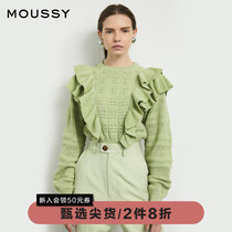 MOUSSY early spring round collar double layer of lotus leaf side hollowed-out woven needle weaves 010ESW70-0480