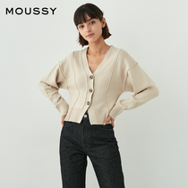 MOUSSY early spring button V collar design short knit cardio-hoodie 010EA270-5230