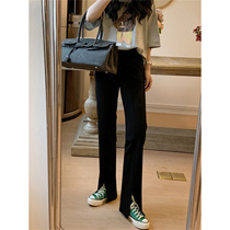 High waist open fork pants children Spring Summer 2022 New exploits black Slim Casual Broadleg Tug Straight Drum Pants