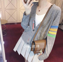 Xiaomin tide Thom Browne TB spring and summer new cashmere color striped cardigan rainbow knitwear women