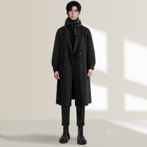 Autumn and winter double-sided woolen coat mens mid-length over-the-knee British style wool thickened windbreaker woolen cashmere coat