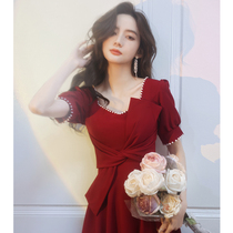  Toast dress Bride summer small burgundy engagement dress can usually be worn back to the door casual dress to show thin women autumn