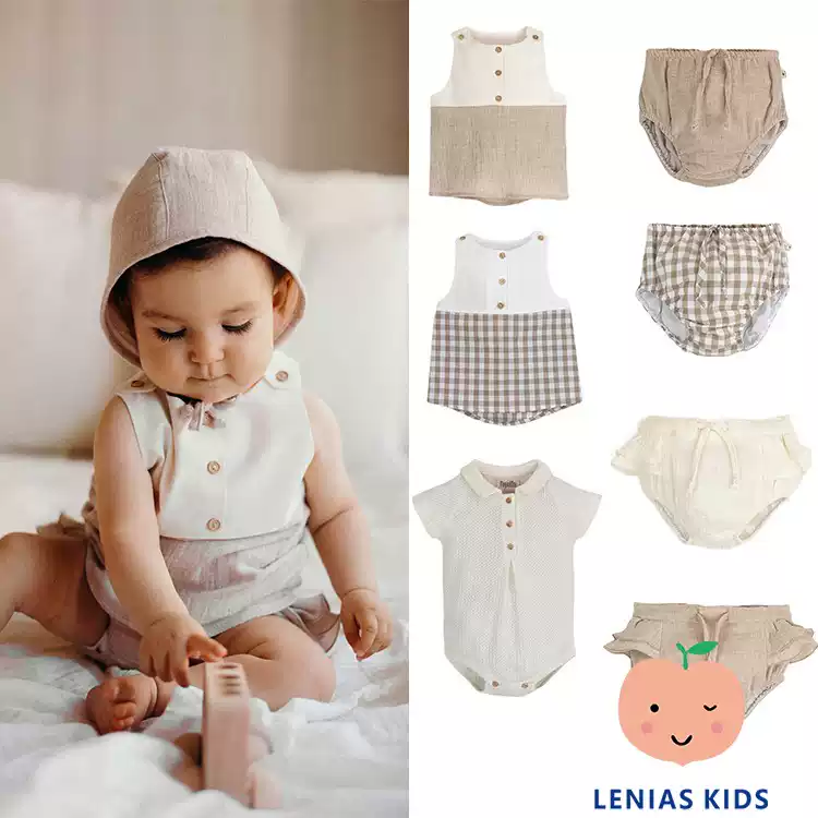 Lenias LN家西班牙Popelin23SS春夏baby款棉背心短裤连体衣