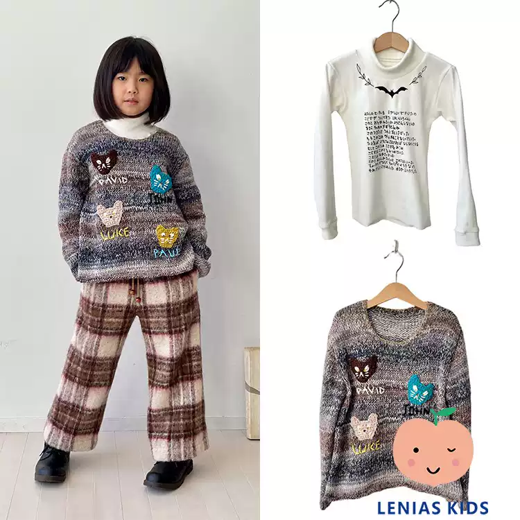 Lenias LN家 Tago 23AW秋冬 爱心猫咪毛衣+白色打底衫