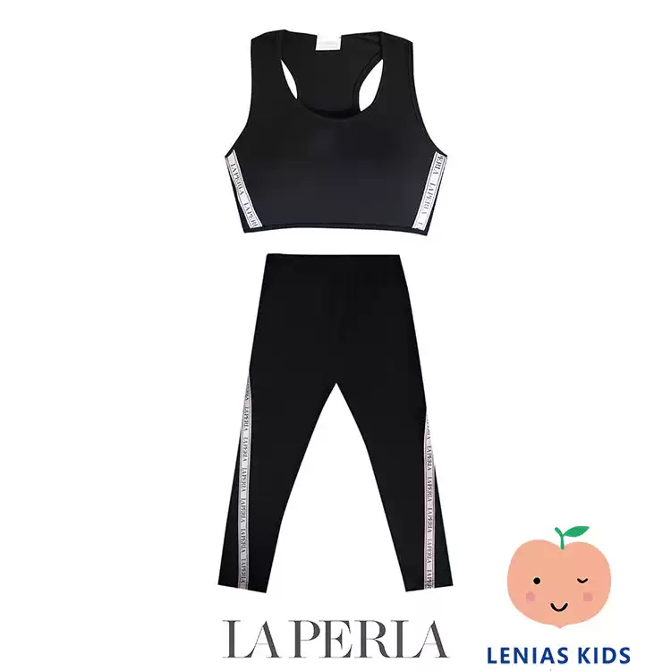 lenias LN家 LA PERLA 21AW秋冬 女童黑色运动内衣+裤子