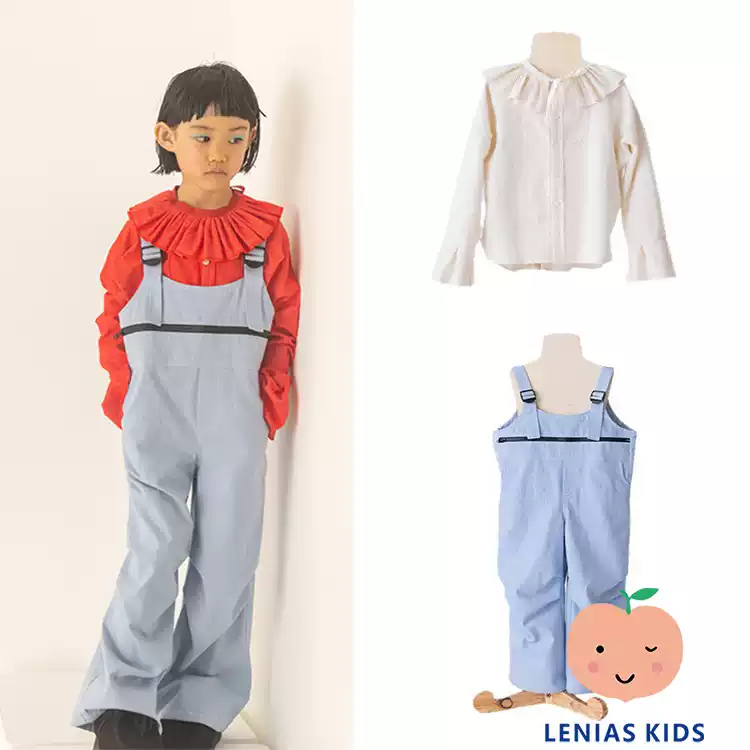 Lenias LN家日本folk made 23AW秋冬荷叶领白衬衫+背带裤