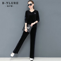 BYLURE gold velvet sports suit women spring and autumn 2021 New loose size casual wide leg pants two-piece set