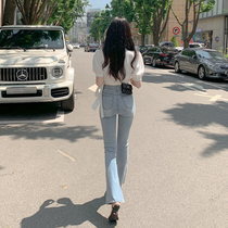 High-waisted micro-flared jeans womens 2021 new summer thin light-colored high-waisted elastic thin chic straight flared pants