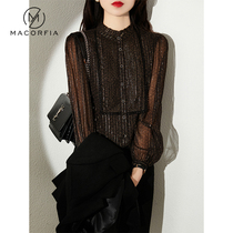 Macorfia womens new shirt 2021 Spring and Autumn Silk French design sense long sleeve black top