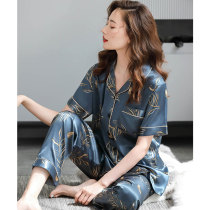 Rich bird pajamas womens 2021 new summer ice silk thin short-sleeved large size high-grade sense of silk home clothes