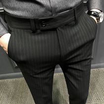Pants mens straight slim Korean version of the trend stripe black casual pants mens suit pants non-iron thin long pants