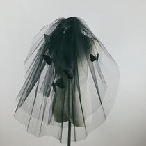 Lin Meng retro black veil butterfly Halloween multi-layer wedding dress short photo Gothic dark lolita