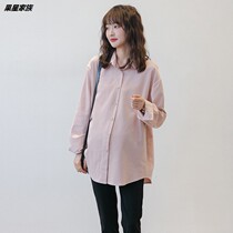 Pregnant Woman Shirt Spring Autumn Long Sleeves Short Loot Loose Big Code Fashion Commuter Professional Shirt Pregnant Woman Autumn Clothing