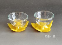 90s inventory old-fashioned handmade glass machine Candlestick yellow glass glass water bottle a pair