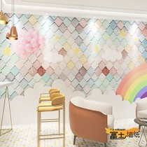Colorful 8D network red Macaron punch-in photo wallpaper Live studio background wall cloth Milk tea shop personality wall cloth wallpaper