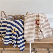 Small jackoo 2021 New Product ~ childrens dress childrens striped embroidery long sleeve T-shirt casual top male and female children Base shirt tide