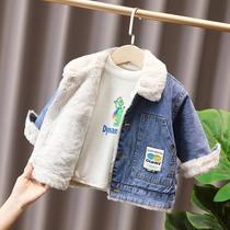 2021 autumn winter new small baby thickened jacket male and female child plus velvet denim jacket trendy children warm cotton clothes