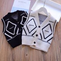 Xiao Jigu 2021 New Product ~ childrens plaid vest boy sweater vest Korean knitted cardigan tide 3