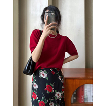 Pink Matter Pulp Fruit Bright Red Method Lantern Sleeve Conseyne Cashmere Wool Mid Sleeve Needle Weaselwear Womens Spring Summer