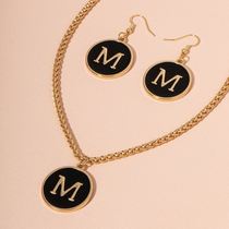 European and American cross-border round alloy letter jewelry English capital letter necklace pendant eardrop set womens jewelry