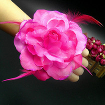 Big five-petal dance rose square dance feathers hand flower stage performance props floral headdress decorative flower leather band 15cm