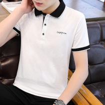 Tide brand pure cotton mens short-sleeved T-shirt lapel large size loose high-end business Paul polo shirt top mens summer A