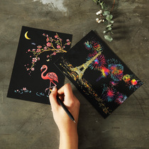 Scratch painting scratch painting this hand scratch painting graffiti black scratch painting paper childrens pictures city night colorful vibrato with the same paragraph